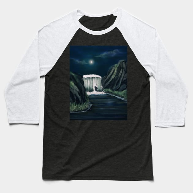 Moonlit Waterfall Baseball T-Shirt by Question